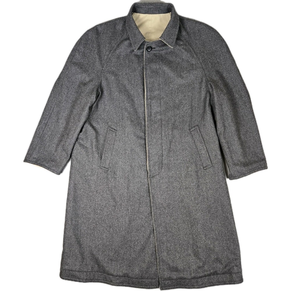 J PRESS Coat Mens 48R Long Wool Tweed Herringbone Reversible Kahki‎ Overcoat